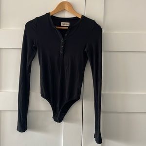 Malibu Bum Ribbed Black Bodysuit Size S